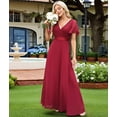 thumbnail image 5 of Women'S Dresses Short Sleeve V Neck Elegant Chiffon Bridesmaid Ruffle Wedding Guest Dresses Wine Red XL, 5 of 8