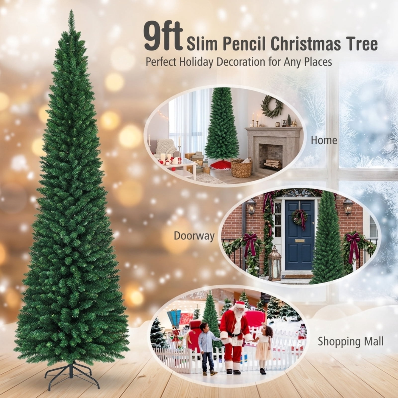 RUIE, 9 ft, Artificial Christmas Tree, with Metal Stand, 1500 Branch Tips, Green Holiday Xmas Tree for Indoor Home Office Decoration