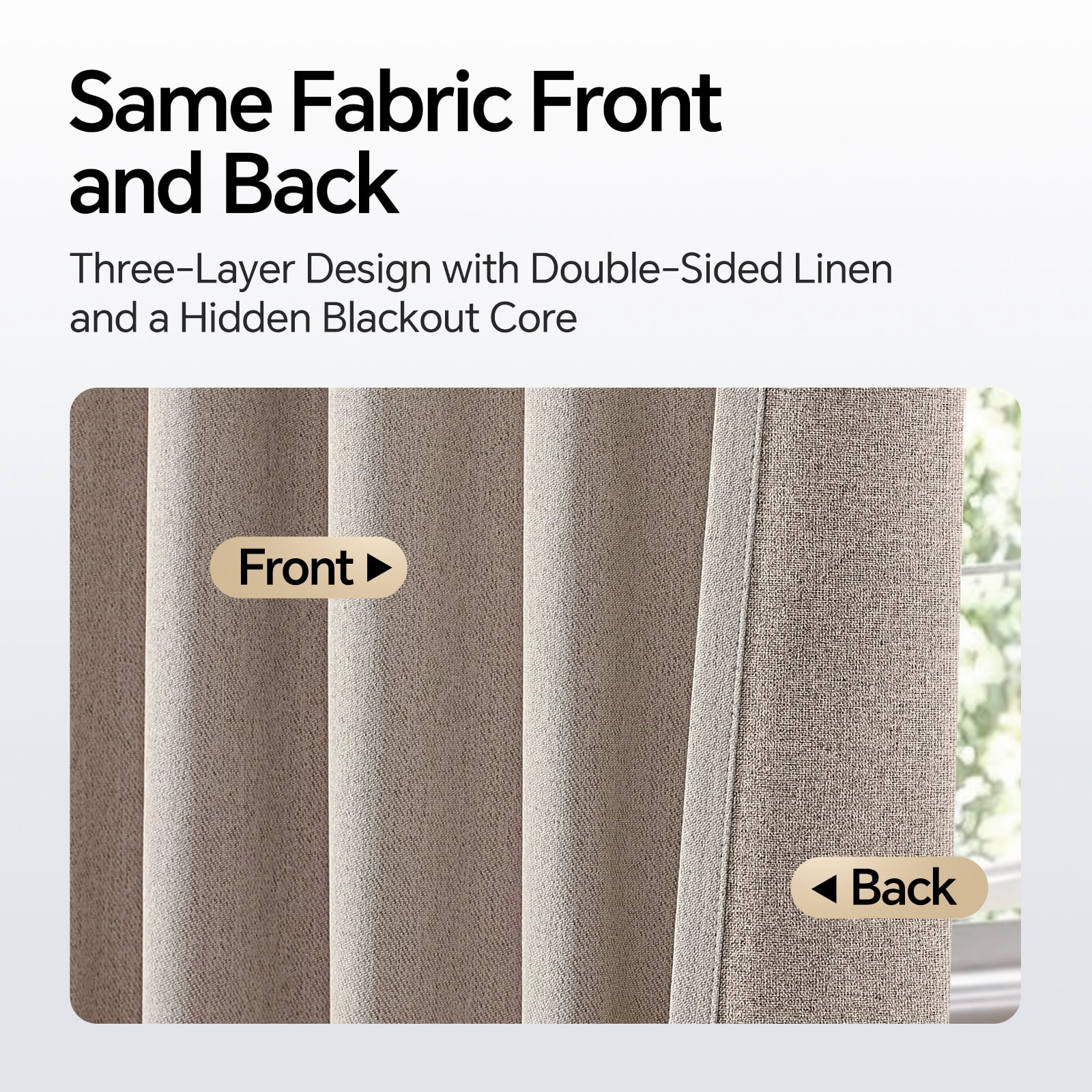 TURKIO 100% Blackout Linen Curtains for Living Room Bedroom, Sun-Reflective Thermal Insulated Heavy Duty Curtains, 52"x63",2 Panels Per Pack,Nature
