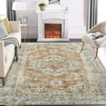 thumbnail image 2 of Hasoo Area Rug 6' x 9' Washable Vintage Rugs for Living Room Bedroom Kitchen Medallion Distressed Carpet Oriental Non Slip Floor Rug Accent Rug Orange, 2 of 6