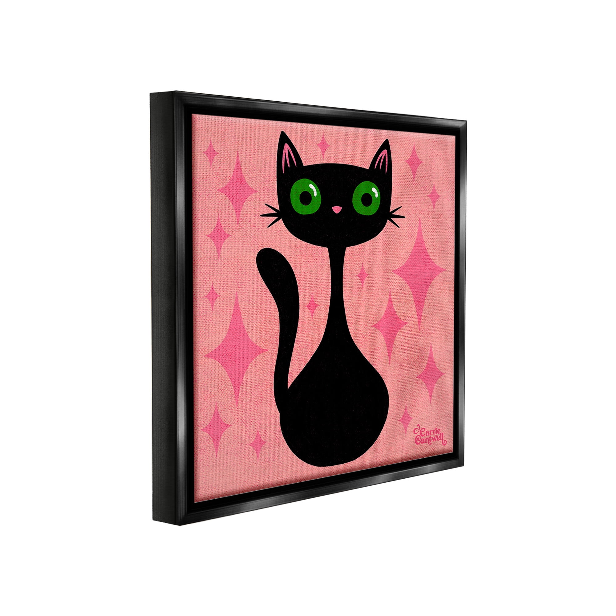 Stupell Industries Cat with Pink Diamonds Animals & Insects Painting Black Floater Framed Canvas Art Print Wall Art, 18 x 18