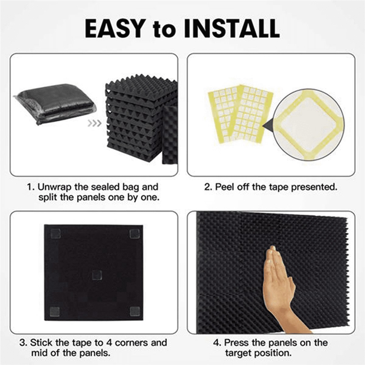24 Pack Self Adhesive Acoustic Foam Panels Fireproof Soundproofing Treatment Wall Panel,Reduce Noise Foam for Studio,Etc,24 x Soundproofing Foam,Black