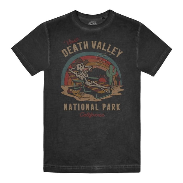National Parks - Camiseta Death Valley Lavado para Hombre (Negro Retro)