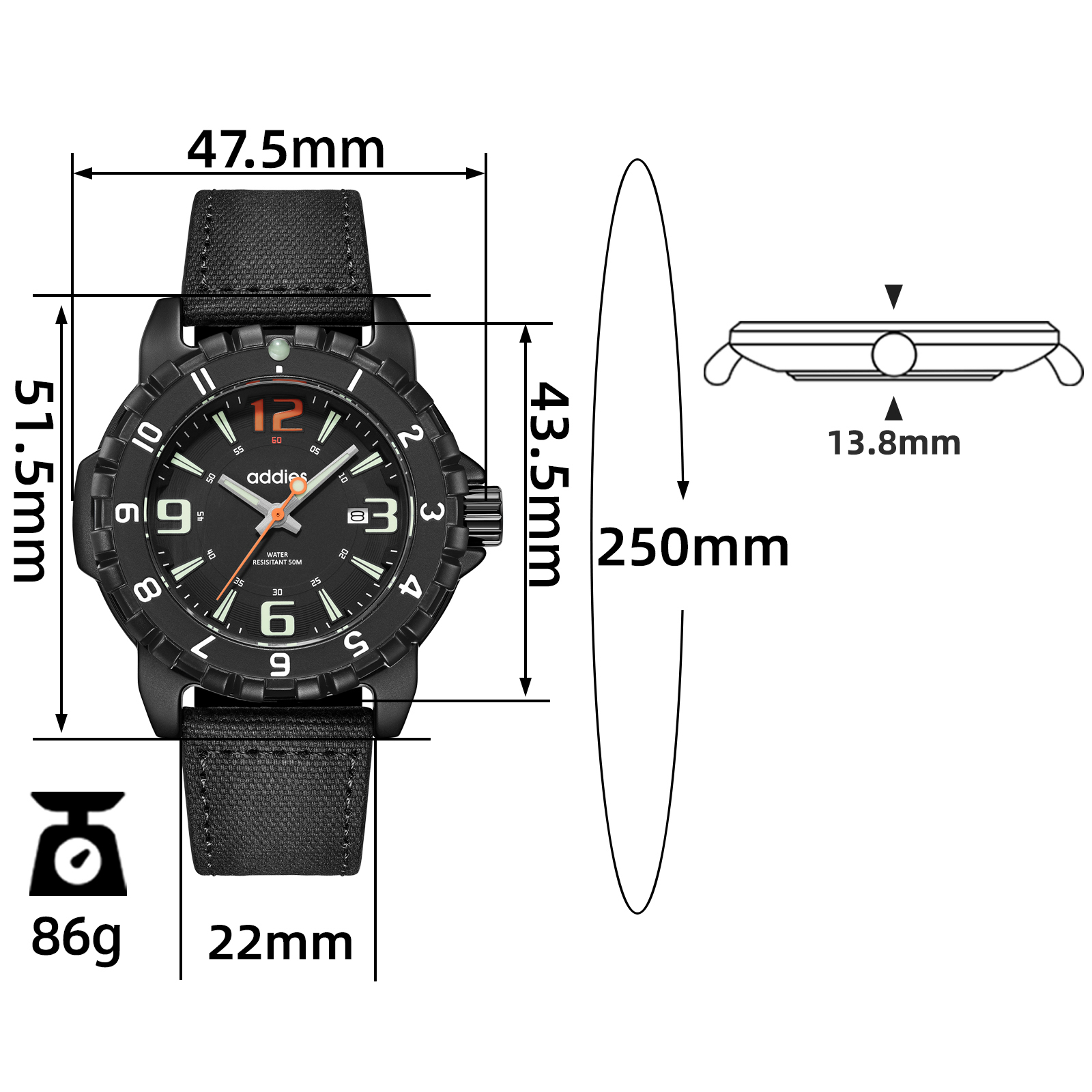 ADDIES Military Analog Watch for Men - Rugged 50M Waterproof Luminous Quartz Watch with Canvas Strap for Outdoor and Tactical Style