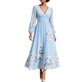 thumbnail image 3 of Women's Fall Floral Printed Maxi Dress V Neck Lantern Long Sleeve Boho Dresses for Wedding Guest Beach Vacation, 3 of 6