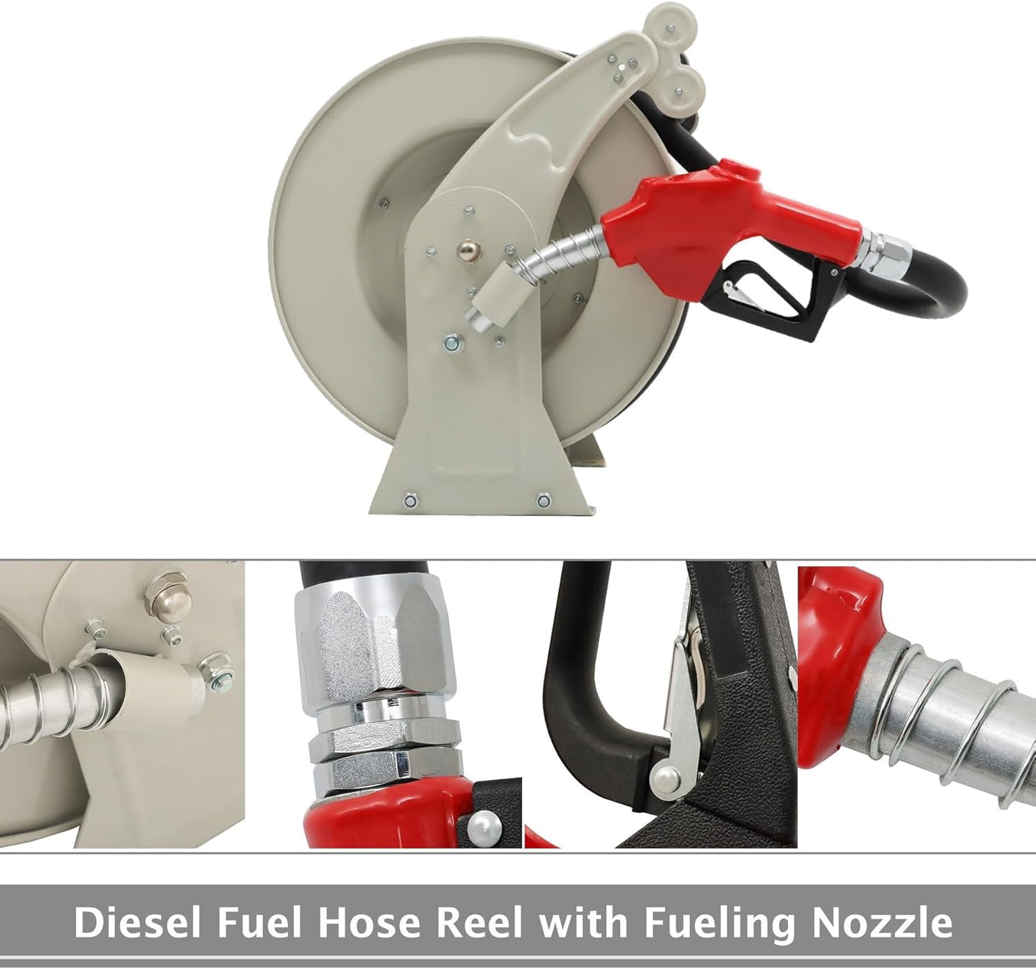 MechEquip Fuel Hose Reel 1 x 50 with Fueling Nozzle Fuel Hose Reel Heavy Duty Carbon Steel Maximum Pressure 300PSI