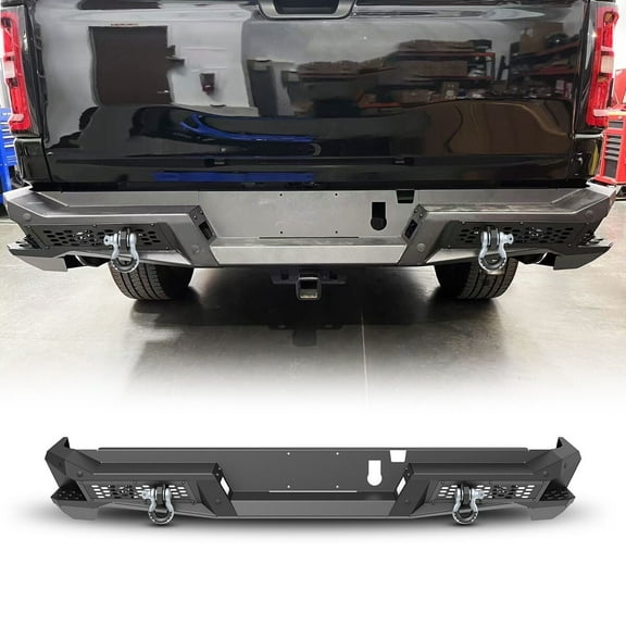 Heavy Duty Steel Rear Bumper Fit for 2025 2026 Ram 1500,Full Width Rear Bumper with D-Rings,Pod Lights and Stepped Platform,Type 1