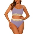 thumbnail image 1 of Conjuntos de bikini de dos piezas de talle alto para mujer, con tirantes ajustables y textura acanalada, traje de baño color púrpura pequeño, 1 of 5