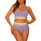 thumbnail image 1 of Conjuntos de bikini de dos piezas de talle alto para mujer, con tirantes ajustables y textura acanalada, traje de baño color púrpura pequeño, 1 of 5