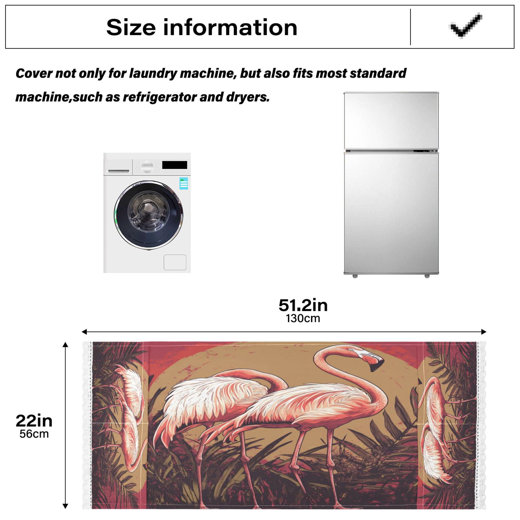 Washing Machine Cover 51.2x22in, Durable Polyester Dust Cover with Lace Trim and Side Pocket for Appliances Sunset Flamingo Pattern