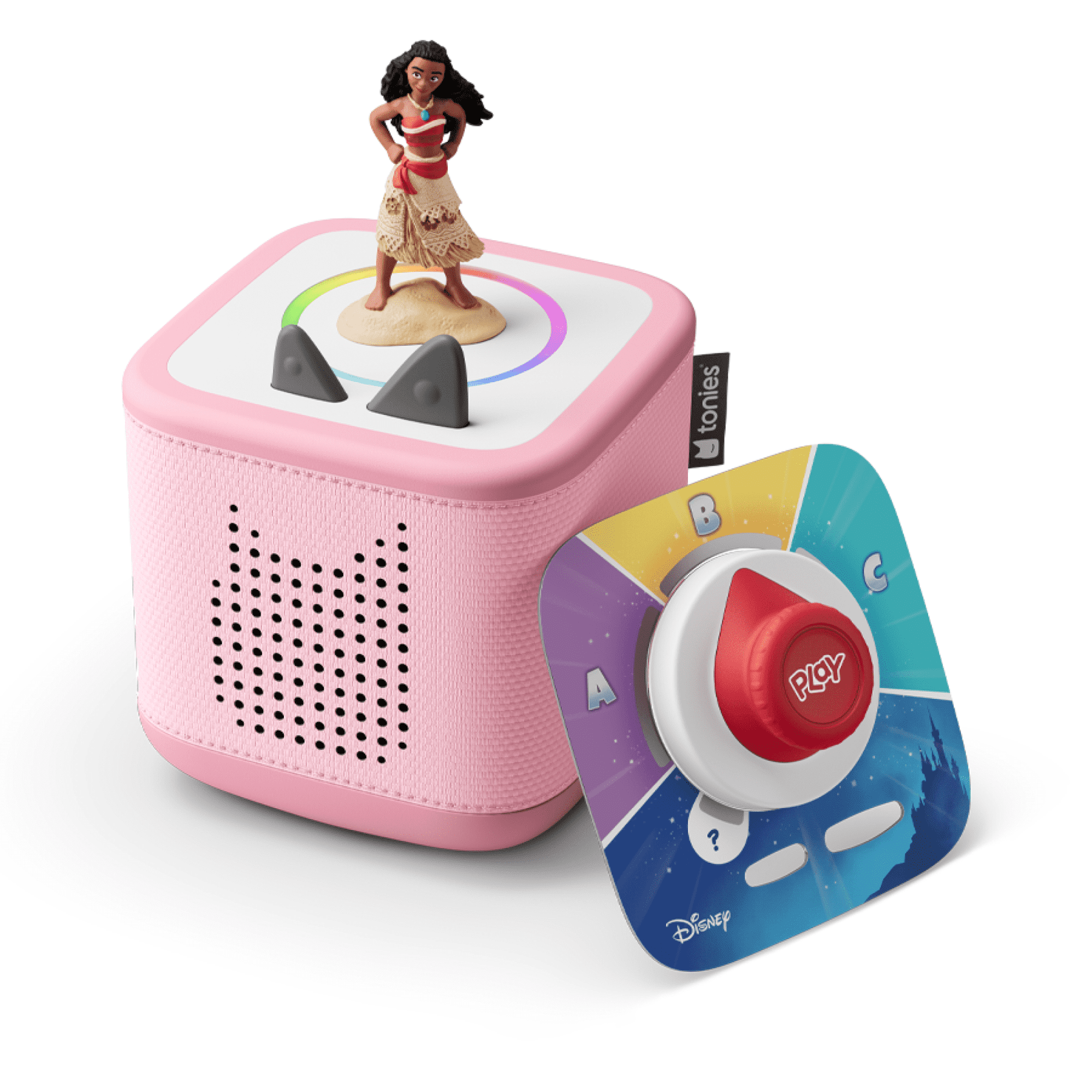 tonies Toniebox 2 Screen-Free Audio Player Full Play Bundle for Kids 1+ with Moana, Disney Quiz Kingdom Tonieplay Game and Controller - Cloud Pink