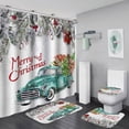 thumbnail image 1 of PATIO 4 Pieces Set 3D Digital Printing High-Density Merry Christmas Theme Pattern Shower Curtain Set Bathroom Floor Mat Base Mat Toilet Mat Home Holiday Decoration Bathroom Accessories Ch, 1 of 9
