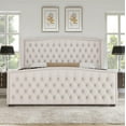 thumbnail image 7 of VanAcc California King Size Platform Bed Frame, Velvet Upholstered Bed with Deep Button Tufted & Nailhead Trim Wingback Headboard, Cream, 7 of 7