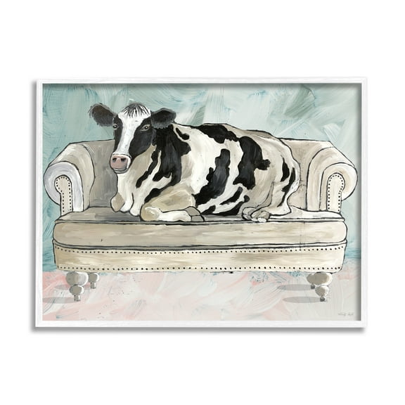 Stupell Industries Dairy Farm Cow Resting Glam Couch Green Grey, 20 x 16, Design by Cindy Jacobs