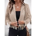 thumbnail image 5 of Women'S Faux Suede Leather Tassel Jackets with Lining Cropped Fringe Coats Fall Fashion Must Haves Apricot Color S, 5 of 9