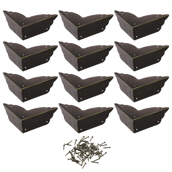 Cosmos Pack of 12 Antique Metal Box Corner Protector Edge Safety Guard Cabinet Furniture Corner Metal Bumpers Bronze Tone Color