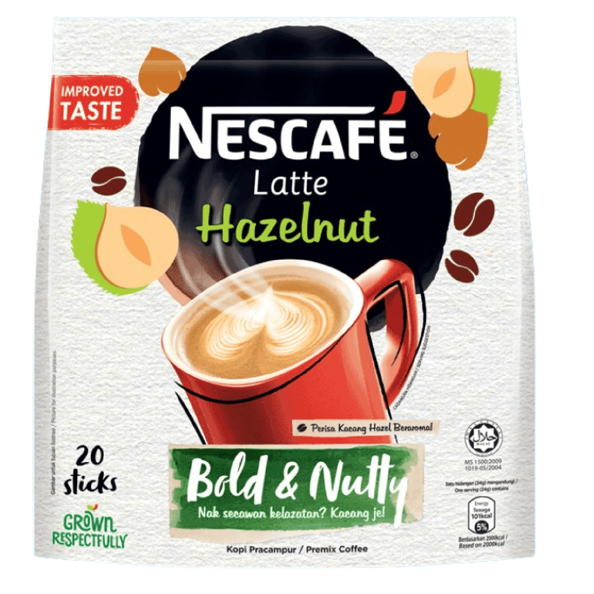 Nescafe 3 in 1 Hazelnut Coffee Latte Instant Coffee Packets Single Serve Flavored Coffee Mix
