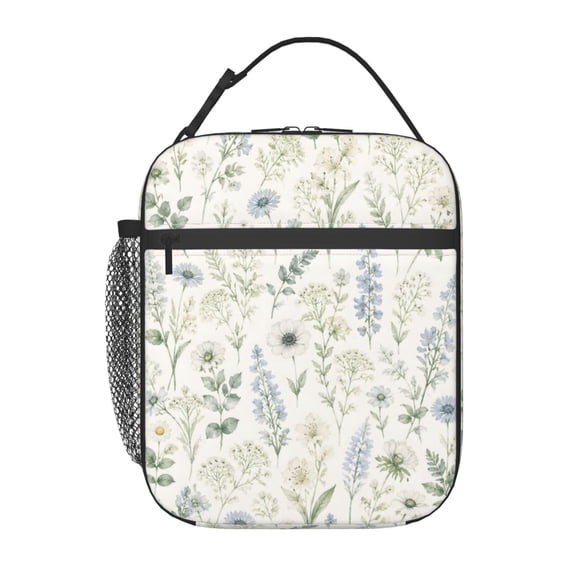 Blue Wildflower Lunch Bag Reusable Thermal Lunch Box with Handle for Women and Men