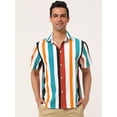 thumbnail image 3 of Camisa a rayas de verano Lars Amadeus Hombre Botones Manga Corta Rojo Blanco Azul S, 3 of 6