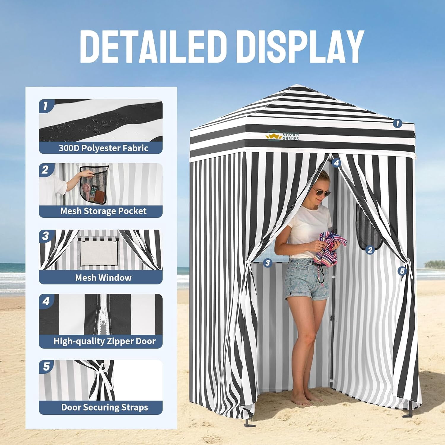 CROWN SHADES 4x4 Pop Up Changing Tent Patented One Push Setup Portable Changing Room Privacy Canopy for Camping Gray/White