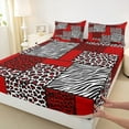 thumbnail image 3 of jejeloiu Patchwork Geometric Checkered Queen Sheet Sets,Leopard Zebra Print Flat Sheet,Red White Black Queen Fitted Sheet For Girls Kids,Ultra Soft Home Decor,4pcs, 3 of 7