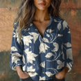 thumbnail image 4 of Blue Women Shirts, Women Cotton Shirt Printed Fashion Button Down Shirts Casual Tops Long Sleeve Blouse,Women Shirts 4XL, 4 of 4