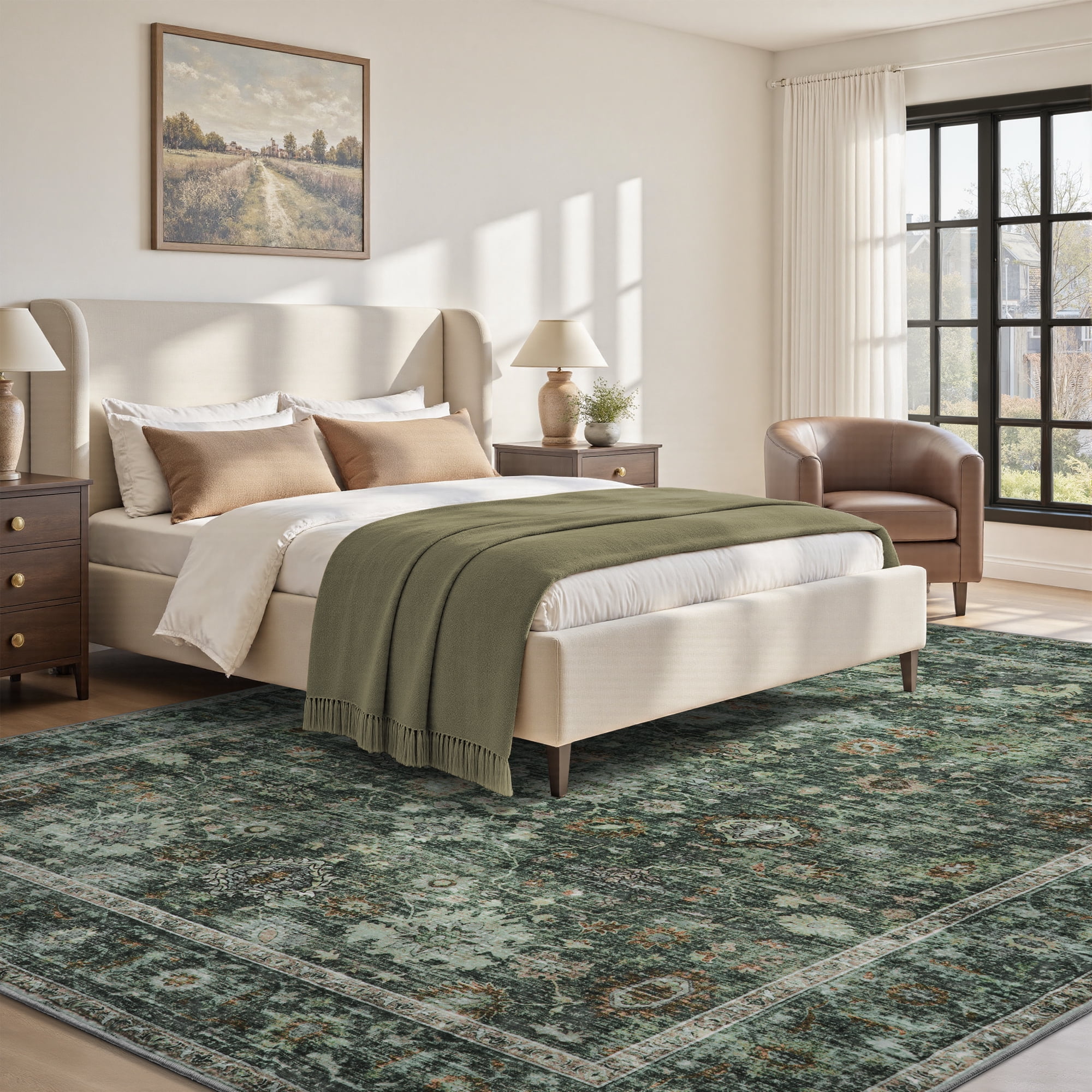 SIXHOME 9'x12' Area Rugs for Living Room Rugs for Bedroom Vintage Soft Floral Area Rug Washable Botanical Printed Carpet Non Slip Oriental Rug for Dining Room and Farmhouse Home Decor Green