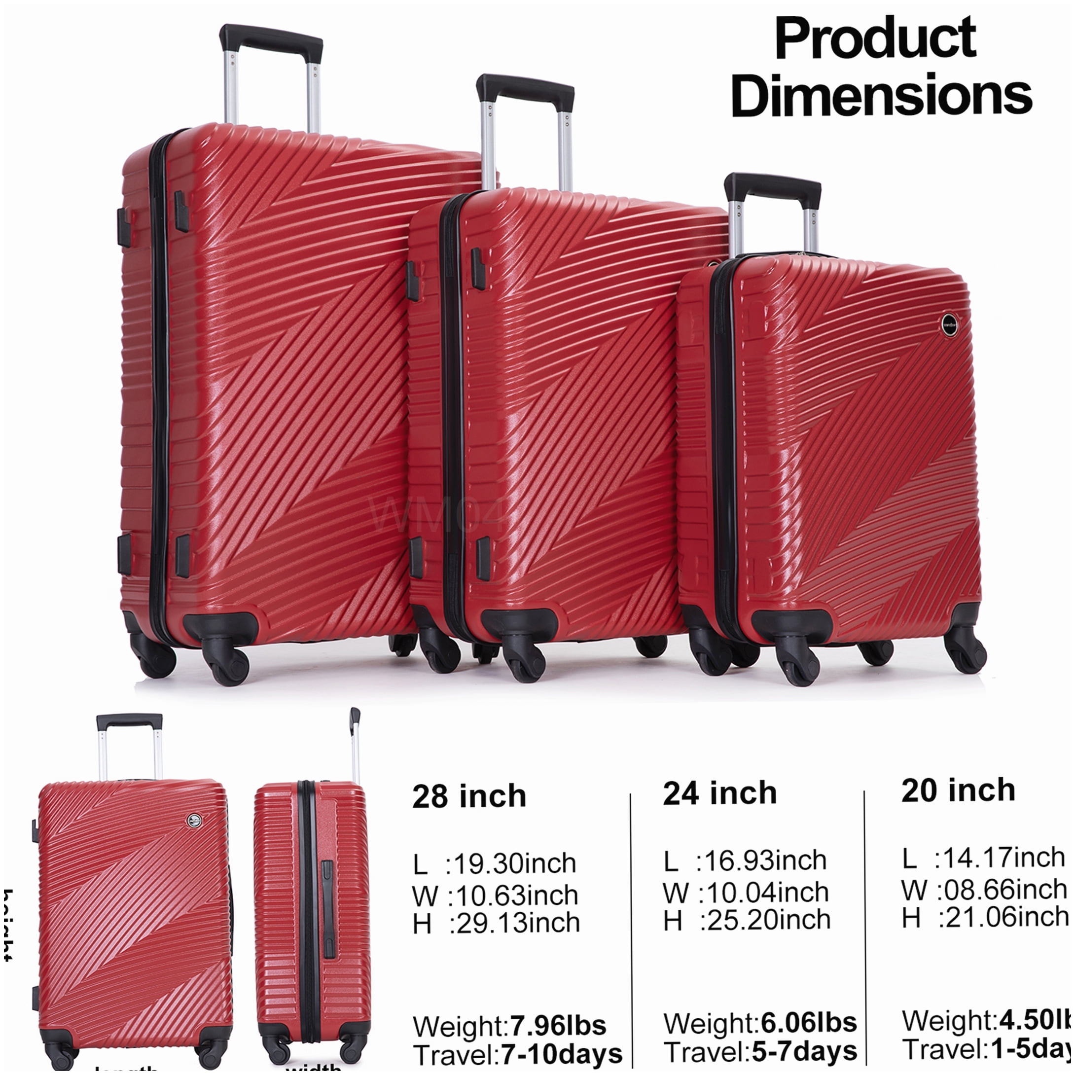 MANGIJOY Red Lightweight Hardside Spinner Luggage Set of 3, TSA Lock, Expandable, Carry On Checked Bags