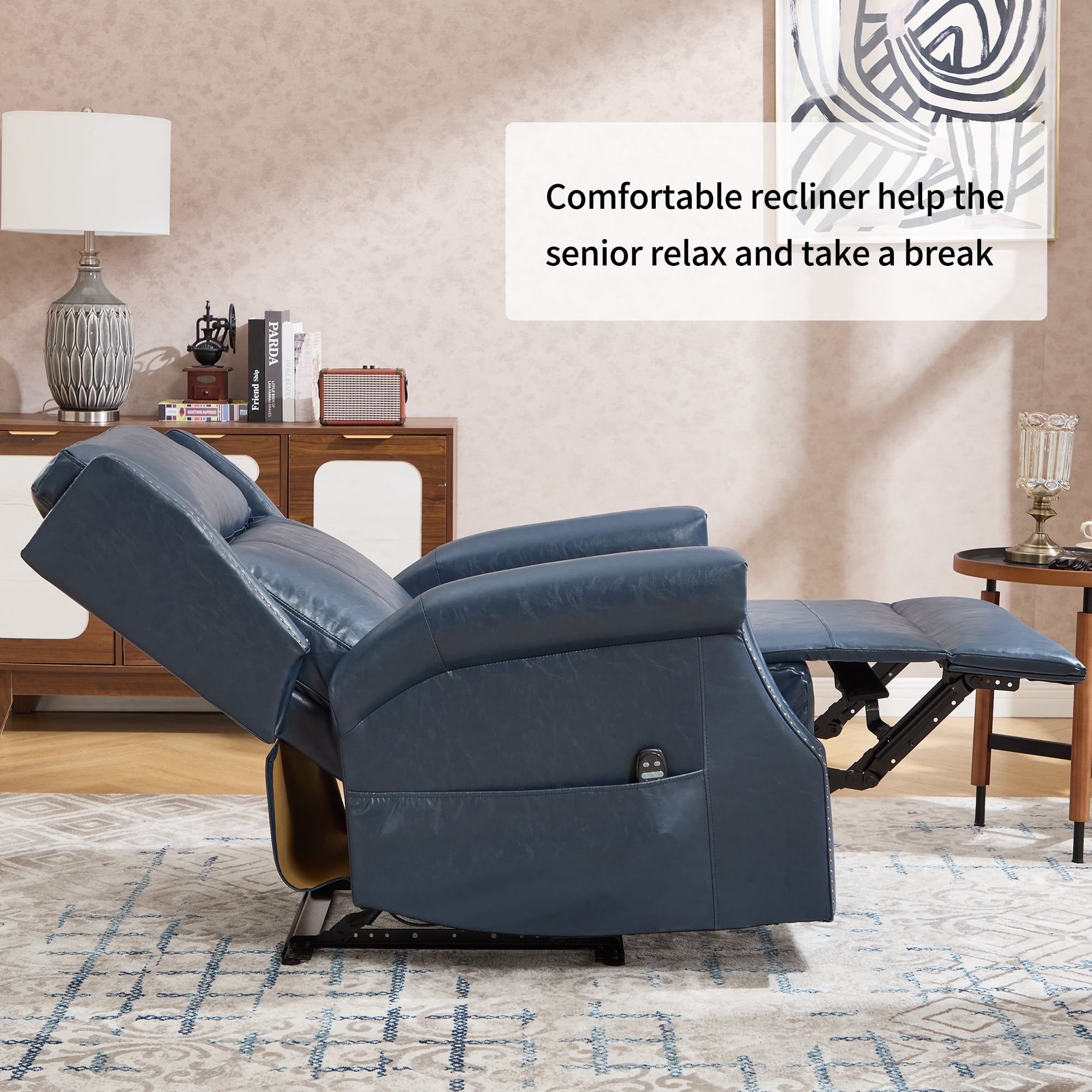 Leumius Recliner Chair for Elderly with Heat and Massage,Heavy Duty Recliners with Side Pockets for Living Room,Blue