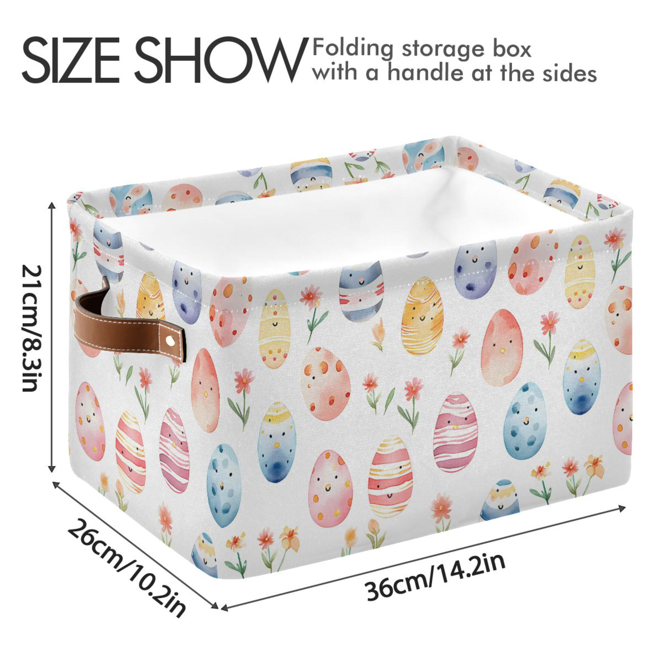 Easter Egg and Flower Storage Bins with Handle Fabric Organizer Basket Foldable Box 2 Pack 14.2x10.2x8.3