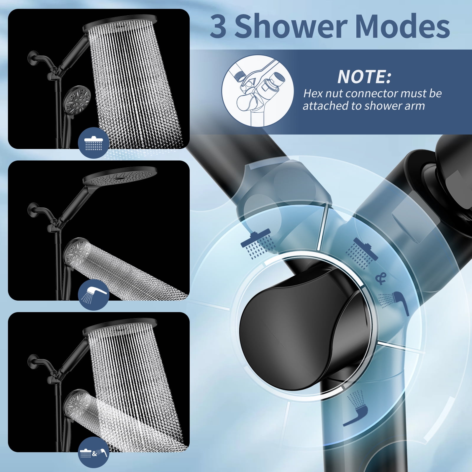 KAIYING Dual Shower Heads with Handheld Spray, 9-Mode Rain Showerhead, High Pressure, 79-Inch Hose, Matte Black