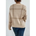 thumbnail image 3 of Women's Khaki Plaid Pattern Knitted Long Sleeve Drop Shoulder Sweater | [ZhiHiMeRi] | (US 12-14)L, 3 of 12