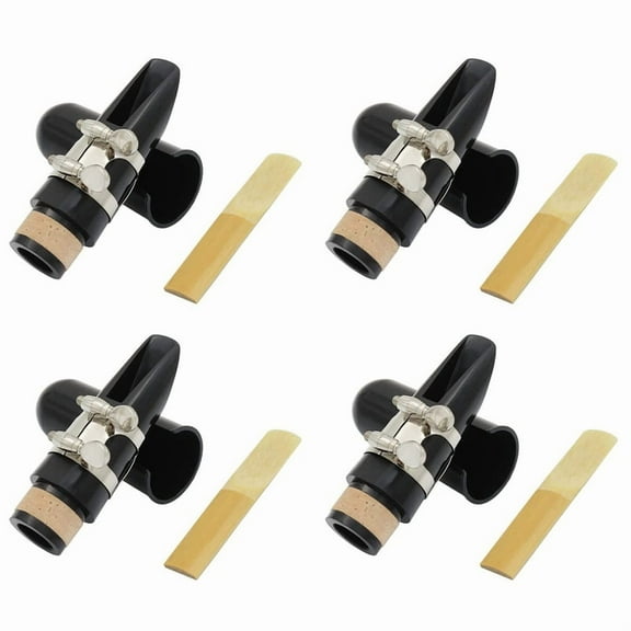 4 x Clarinet 4 x Black Plastic Cap 4 x Clarinet Mouthpiece with Ligature-Black