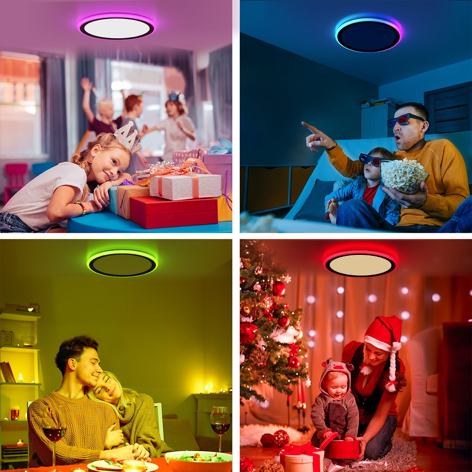 BLNAN 13'' RGB Flush Mount Ceiling Light with Remote Control, 24W 2400LM 3000K-6500K Dimmable Color Changing Wired Led Light Fixture for Bedroom Kids Room Party Festival, Black