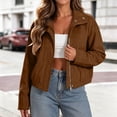 thumbnail image 5 of Xinoom Women Faux Suede Cropped Bomber Jacket, Stand Collar Full Zip Long Sleeve Loose Outer Coat with Side Pockets, Elastic Hem Casual Fall Street Outerwear Coffee,S, 5 of 8