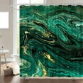 thumbnail image 2 of Green Marble Shower Curtain Abstract Teal Black Mineral Texture Luxury Gold Powder Dark Emerald Green Ink Paint Art Modern Bathroom Decor Curtain with Hooks, 2 of 3