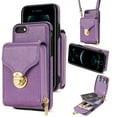 thumbnail image 1 of ELEHOLD Crossbody Wallet Case for iPhone 7/8/SE 2020 2022 4.7",Premium Leather Case with Card Holders Zipper Pocket Metal Snap Stand Function Detachable Shoulder Strap Luxury Case for Women,Purple, 1 of 11