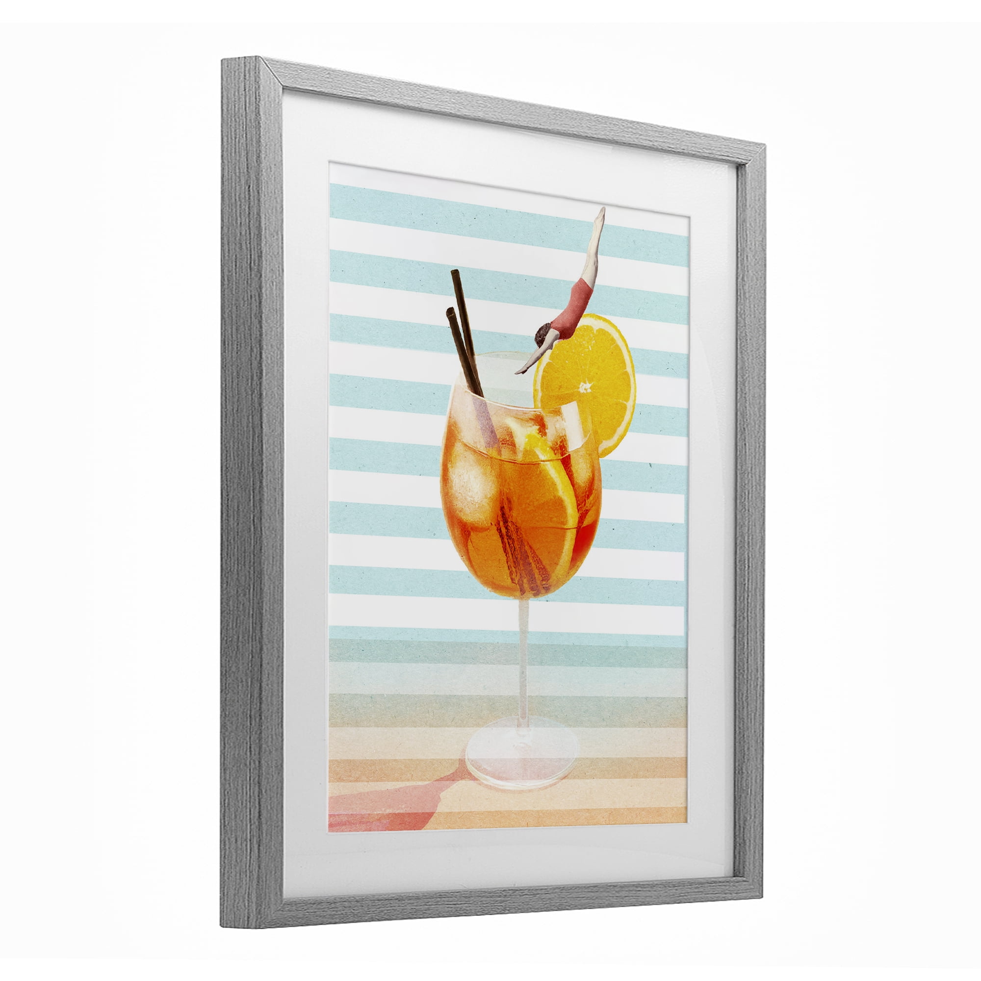 Spritz Cocktail Dive Gray Framed Print Under Glass, design by Lil' Rue