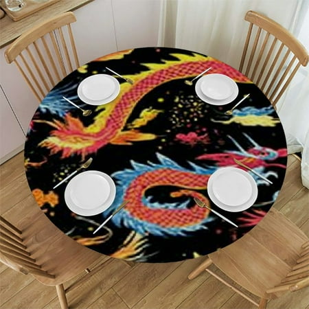 

Ollo0ord Funny Dragon Pattern Round Fitted Tablecloth Elastic Edge Waterproof Oil-Proof Table Cover Stain-Resistant Table Cloth Fits Round Tables 31 -35