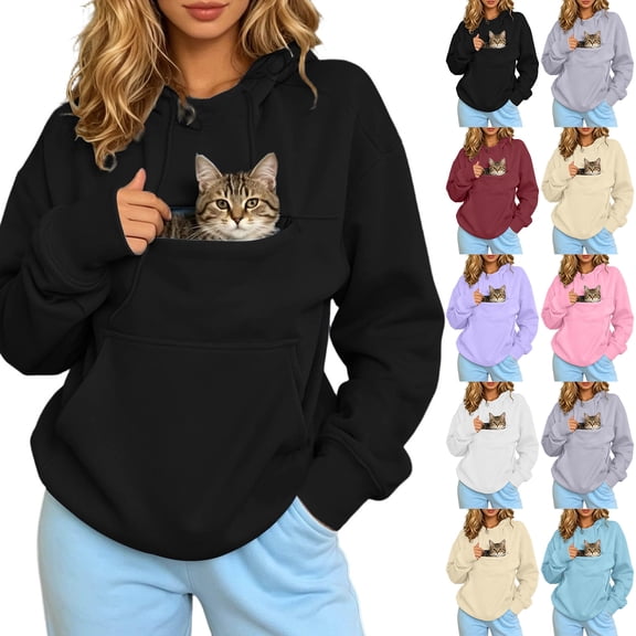 Hoodie with Cat Pouch Oversized Pet Hoodies Carrier Large Pocket Hooded Sweatshirt for Puppy Kitten Dogs Holder