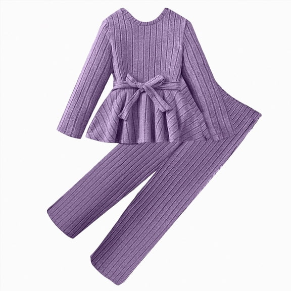 CAUYDY 5Y 6Y 7Y 8Y 9Y 10Y School Girl's Fall Winter Outfits Kids Long Sleeve Top and Elastic Pants Two Piece Pretty Clothing Sets Gift for Child Sizes 9-10 Years,Purple