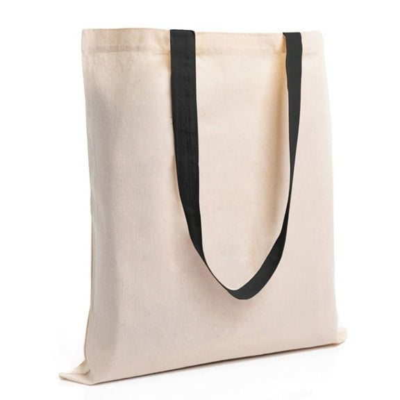 Top Cotton Pack of 6 – 100% Cotton Reusable Tote Bags – Bulk Grocery, Shopping, DIY, Beach & Gift Use (Natural with Black)