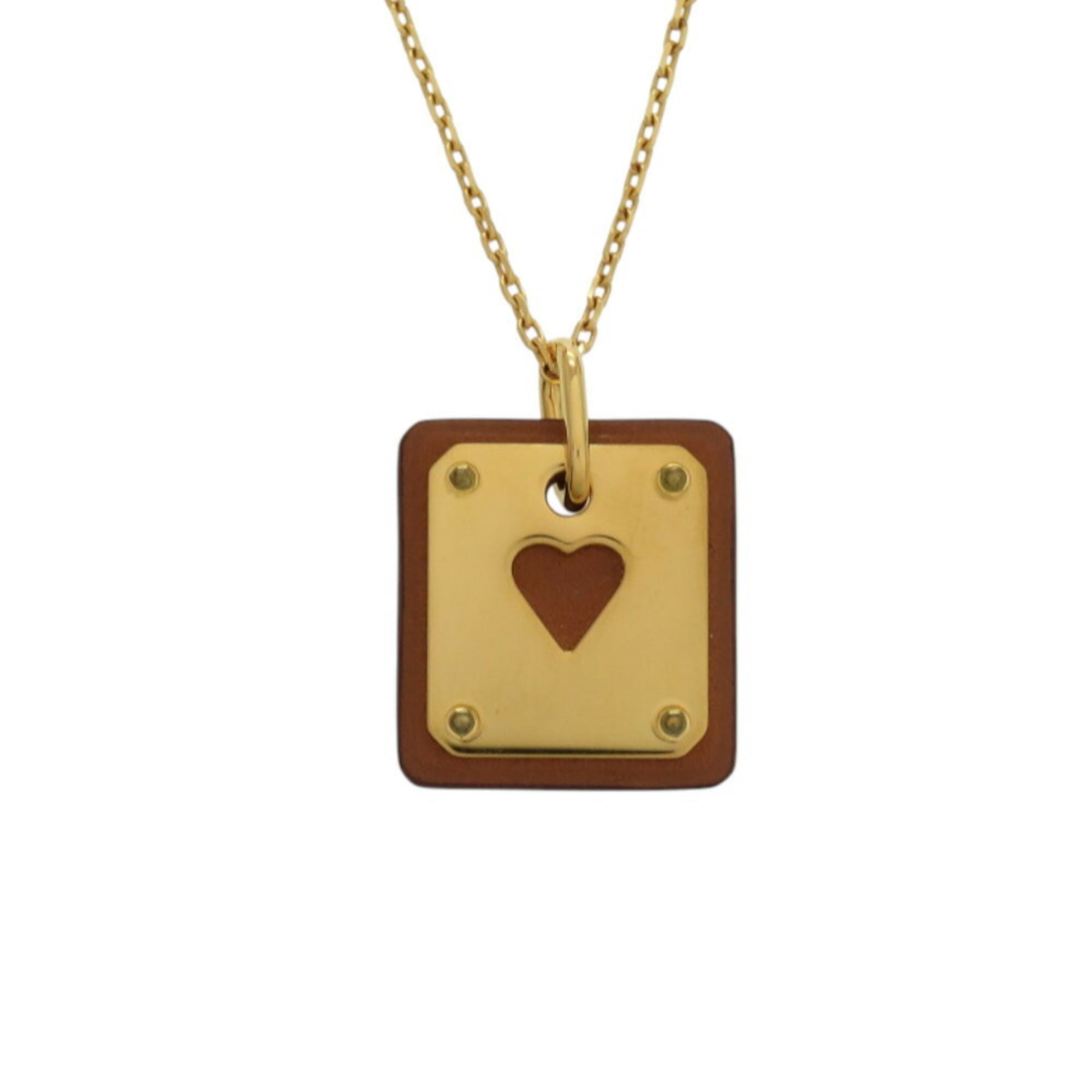 HERMES Pre-Owned Herms Asde Coeur Ace of Hearts Leather and Metal Brown Necklace with Z... (Good)
