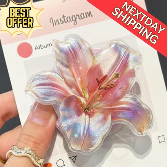Sparkles Flower Magnetic Phone Grip – Aesthetic Lily , Cute Floral Magsafe Phone Holder, Autumn-Inspired Phone Grip