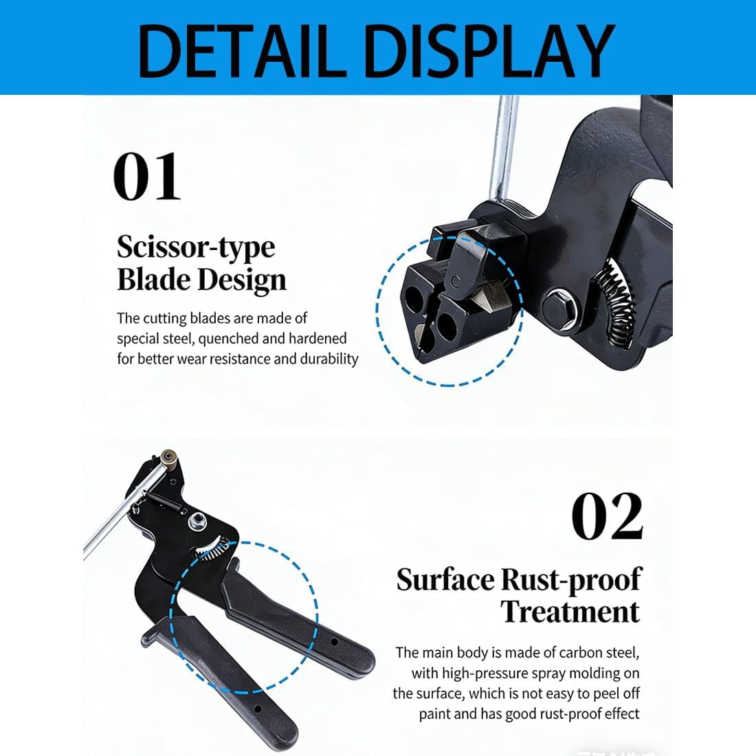 Stainless Steel Cable Tie Gun with Metal Zip Ties, Heavy Duty Tensioning and Cutting Tool, 304 Stainless Steel Cable Tie Gun Kit for Fence, Exhaust, Cable Management (1PC)
