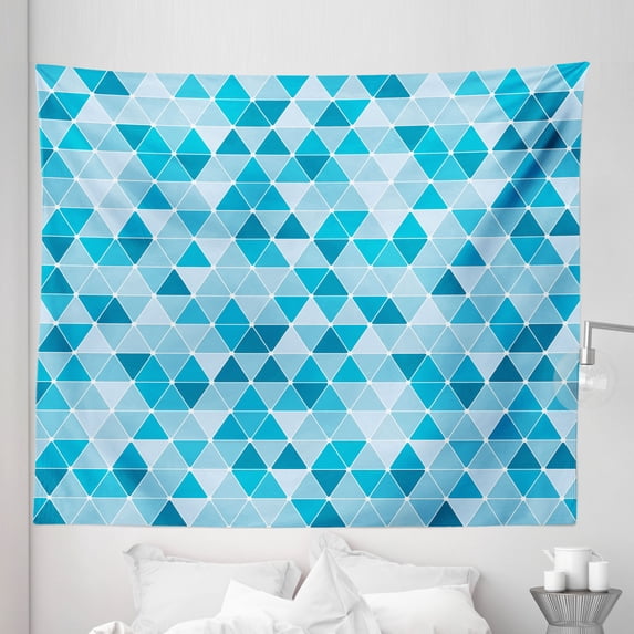 Blue Tapestry, Geometric Pattern with Triangles in Oceanic Winter Colors Abstract Mosaic, Fabric Wall Hanging Decor for Bedroom Living Room Dorm, 5 Sizes, Blue Sky Blue Pale Blue, by Ambesonne