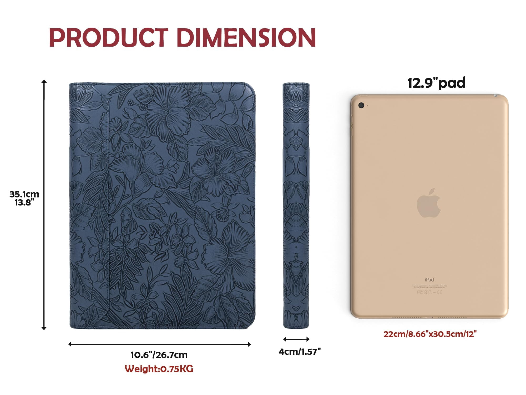 Premium Blue Floral Leather Business Binder – A4 Organizer with Pen Slots, Phone Holder & Multiple File Pockets – Perfect for Office, Meetings & Professionals