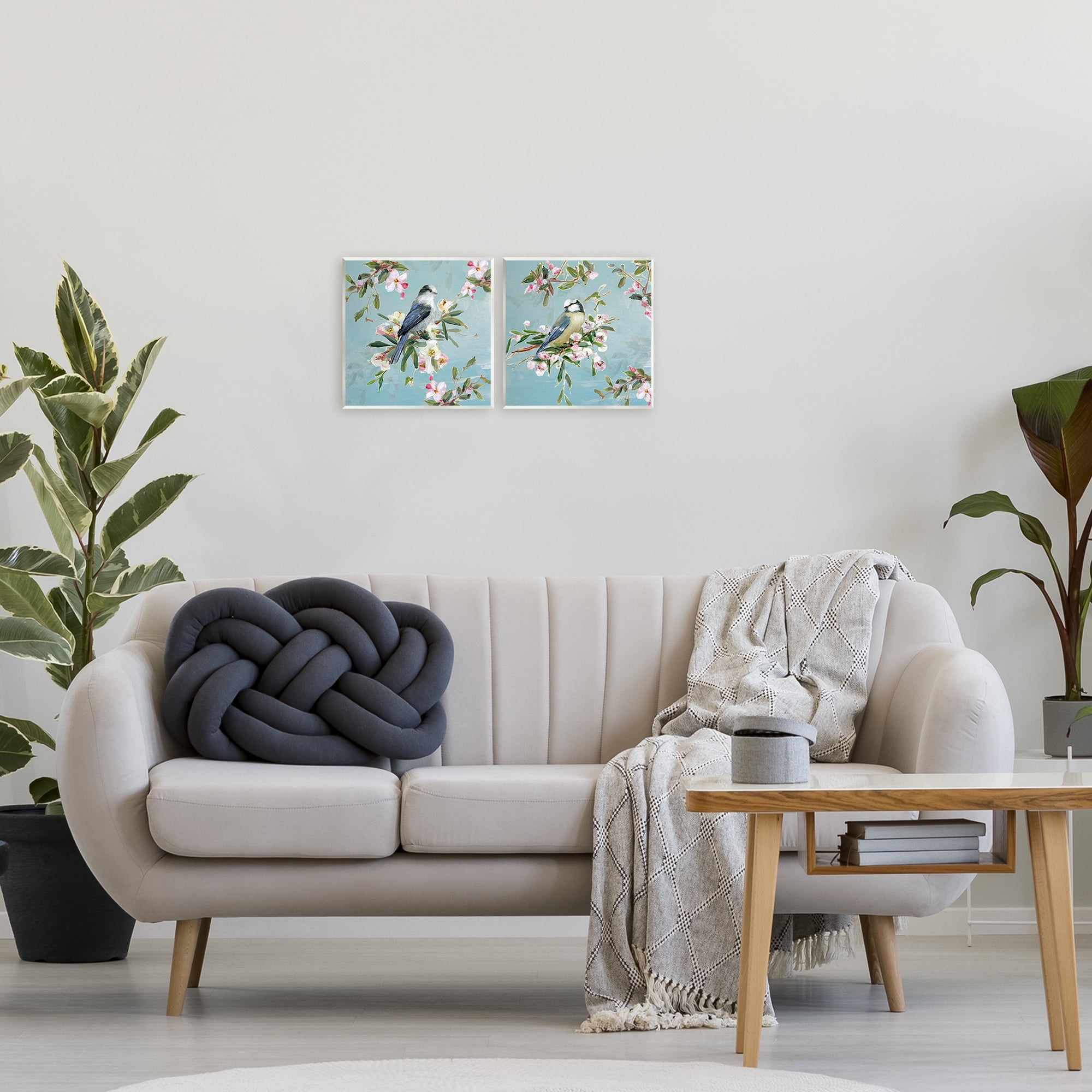 Stupell Industries Songbirds Among Spring Blossoms 2 Piece Wall Plaque Art Set, design by Sally Swatland