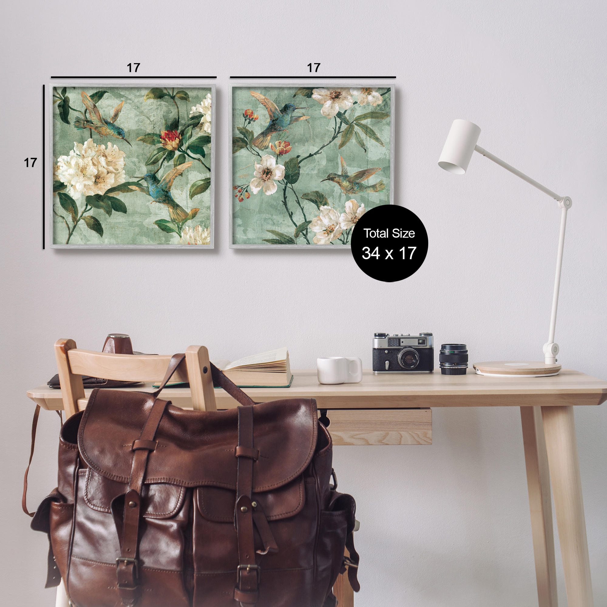 Stupell Industries Hummingbirds & Florals Botanical & Floral Painting Gray Framed Art Print Wall Art, 17 x 17