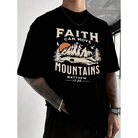 Faith Can Move Mountains T-Shirt 100% Cotton T ShirtMen's Casual Cotton Short Sleeve T-Shirt, Graphic Tees,Funny T-Shirts